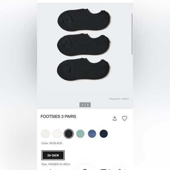 Uniqlo footsies socks 3 pairs in black + 1 white - Picture 4 of 5